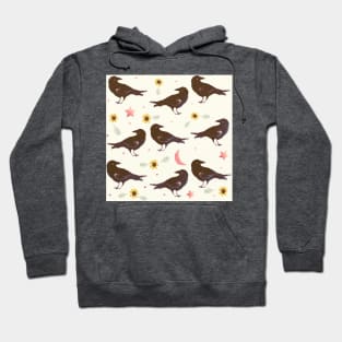 Flower, Crow, Moon and Stars Pattern Hoodie